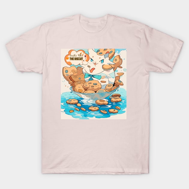 taste the Biscuit funny anime style cat illustration meme gift T-Shirt by NIKA13